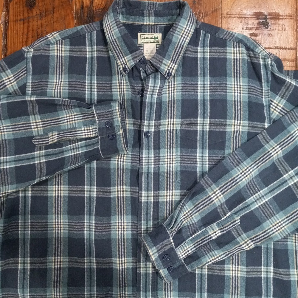 L.L. BEAN MEN'S FLANNEL BUTTON DOWN PLAID SHIRT SIZE XL TALL 100% Cotton